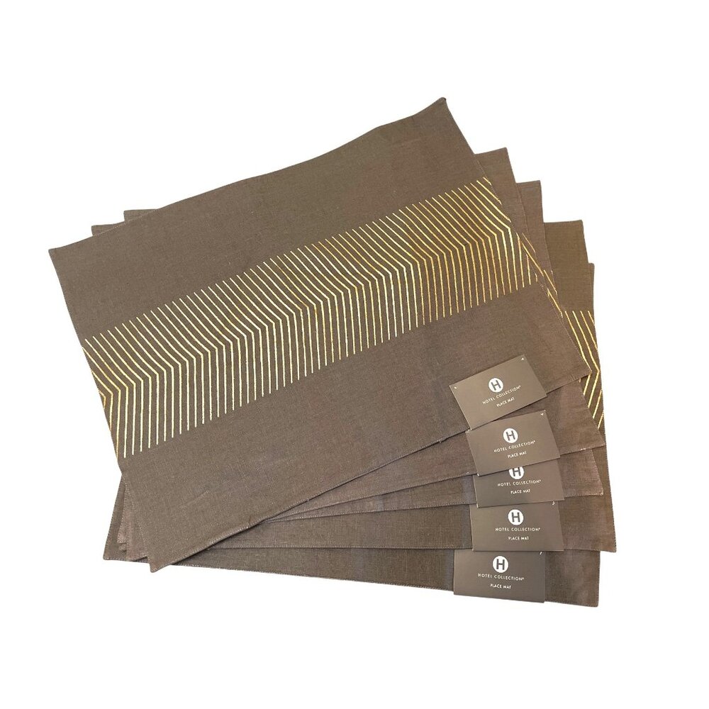 Hotel Collection Gray & Gold Linen Placemats 14" X 19" - Set Of 5
